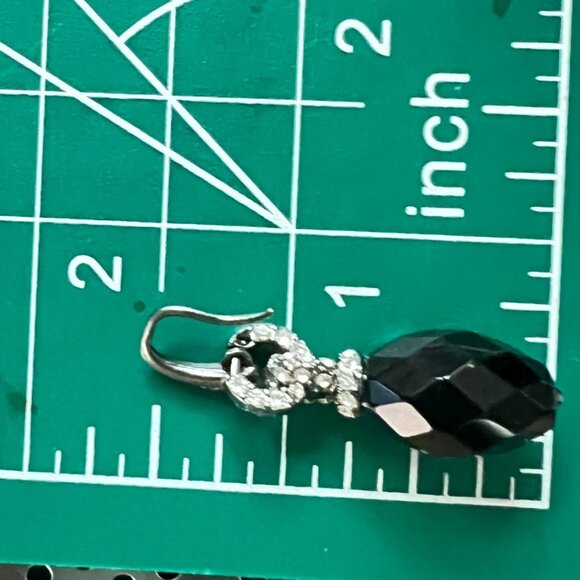Vtg 925 Silver & Faceted Black Glass Earrings with Rhinestones on French Hook - Picture 8 of 8